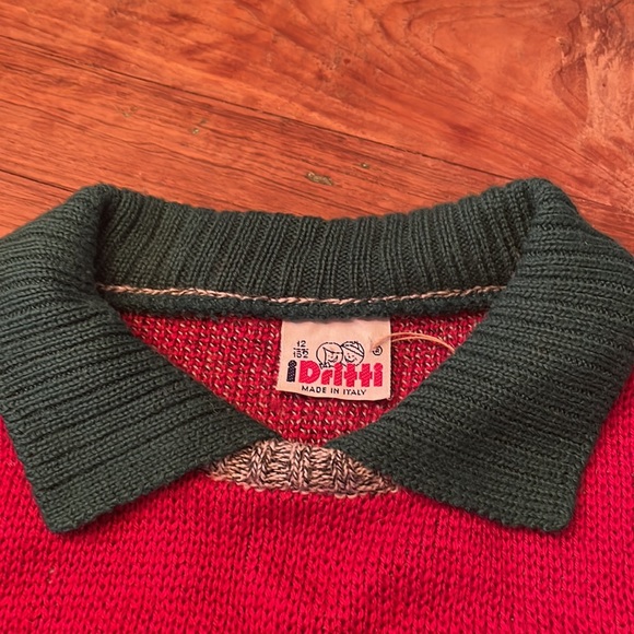Vintage knit sweater with collar. Red & Green. Size S - Picture 3 of 5